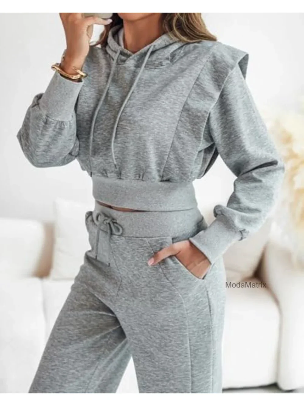 Women's 2 Piece Lounge Set Sweatsuit Cropped Hoodie Wide Leg Pants